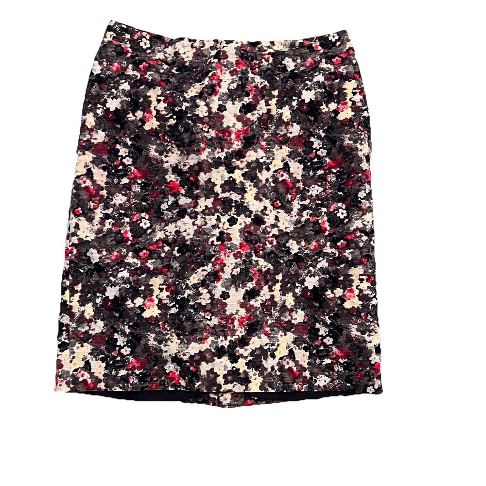 Talbots Women’s Pencil Skirt 8 Water Color Artsy Black Pink Back Slit